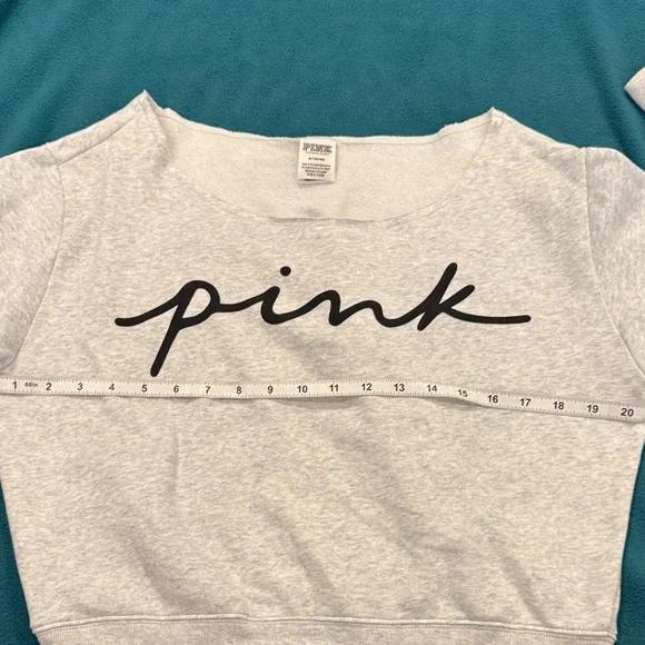 PINK Victoria's Secret Light Gray Everyday Lounge Open Neck Crew. Size Med - Picture 4 of 6
